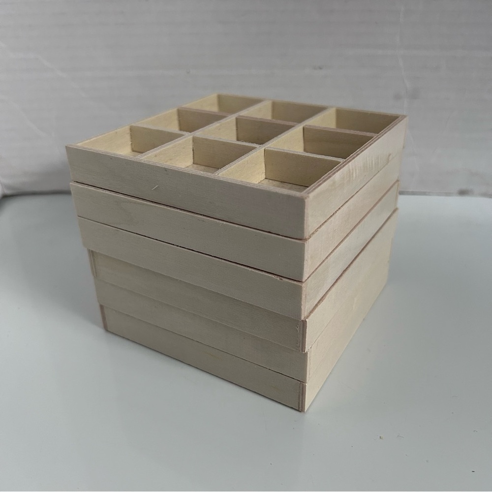 Nine-Grid Unfinished Wood Craft Box 4-1/4” x 4-1/4” lot of 6